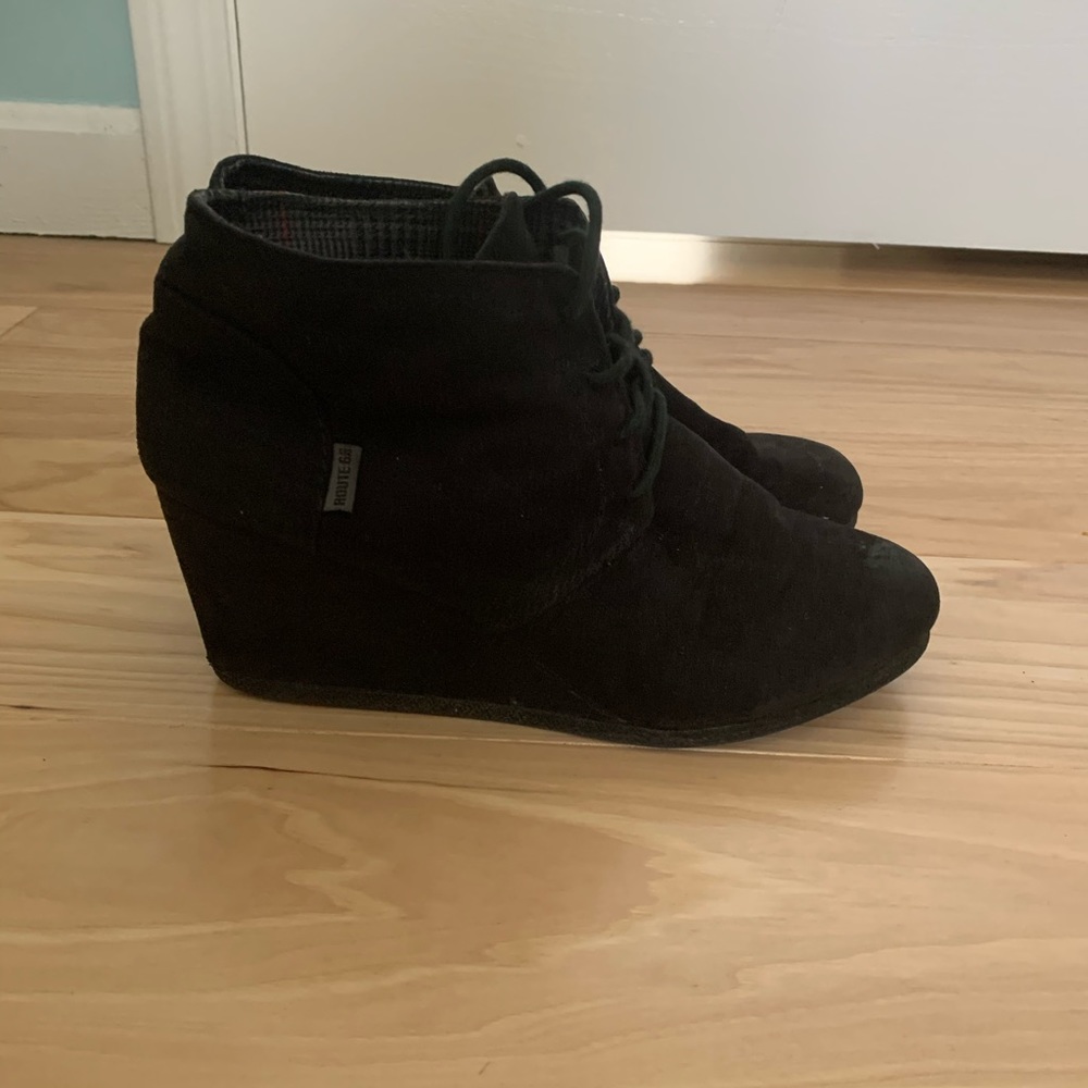 COPY - Black Wedged Heeled Lace Up Booties